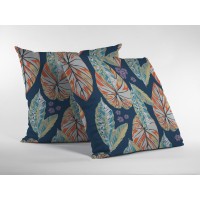 Tropics Broadcloth Indoor Outdoor Blown And Closed Pillow Orange On Dark Blue