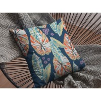 Tropics Broadcloth Indoor Outdoor Blown And Closed Pillow Orange On Dark Blue