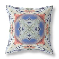 Pastel Floral Squares Broadcloth Indoor Outdoor Blown And Closed Pillow Cream Peach Evening Blue