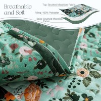 Exclusivo Mezcla Reversible Boho Quilt Set King Size 3 Pieces Patchwork Green All Season Bedspreads Ultra Soft Floral Coverlet