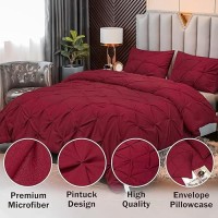 Andency Burgundy Comforter Set Full(79X90Inch)  3 Pieces(1 Pintuck Comforter And 2 Pillowcases) All-Season Pinch Pleat Comforter Set  Soft Lightweight Microfiber Bedding Comforter Set