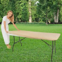 Tablecloth For Folding Table -Fitted Rectangular Table Cloth Plastic Vinyl Backed With Elastic Rim- For Christmasparties, Picnic (Light Brown, 6 Ft, 32X72 Inch)