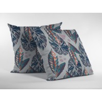 Tropics Broadcloth Indoor Outdoor Zippered Pillow Dark Blue On Gray