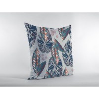 Tropics Broadcloth Indoor Outdoor Zippered Pillow Dark Blue On Gray