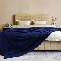 Jiahannha Navy Blue Fleece Throw Blankets Queen Size 90 By 90 Inches For Bed Sofa Couch 280Gsm Super Soft Cozy And Luxury Bed Blanket For All Season