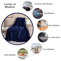 Jiahannha Navy Blue Fleece Throw Blankets Queen Size 90 By 90 Inches For Bed Sofa Couch 280Gsm Super Soft Cozy And Luxury Bed Blanket For All Season