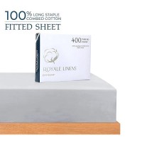 Royale Linen 400 Thread Count 100 American Grown Cotton Fitted Sheet Full Size All Around Elastic Fitted Sheet Luxury Satee