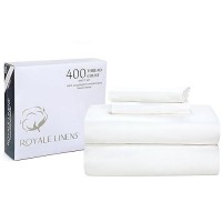 Royale Linens 400 Thread Count 100% American Grown Cotton 4 Piece Sateen Full Sheet Set - 1 Fitted Sheet  1 Flat Sheet  2 Pillow Case - White Full Bedsheet - Cotton Sheets - (Full  Signature White)