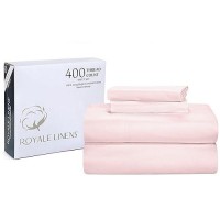 Royale Linens 400 Thread Count 100% American Grown Cotton 4 Piece Sateen King Sheet Set - 1 Fitted Sheet  1 Flat Sheet  2 Pillow Case - Pink King Bedsheet - Cotton Sheets - (King  Kyoto Blush)