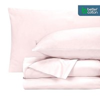 Royale Linens 400 Thread Count 100% American Grown Cotton 4 Piece Sateen King Sheet Set - 1 Fitted Sheet  1 Flat Sheet  2 Pillow Case - Pink King Bedsheet - Cotton Sheets - (King  Kyoto Blush)