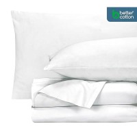 Royale Linens 400 Thread Count 100% American Grown Cotton 4 Piece Sateen King Sheet Set - 1 Fitted Sheet  1 Flat Sheet  2 Pillow Case - White King Bedsheet - Cotton Sheets - (King  Signature White)