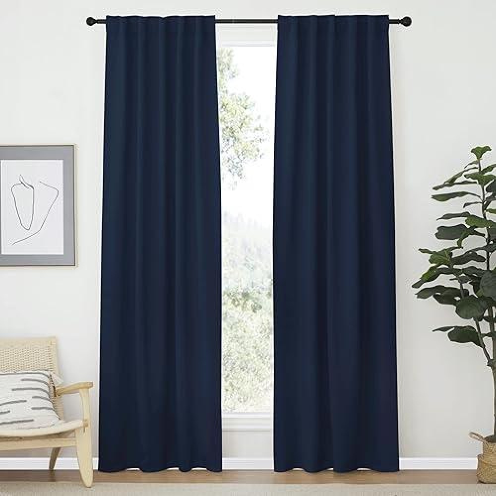 Nicetown Vertical Blinds Window Curtain Panels - (Navy Color) 42 By 84 Inches  Set Of 2  Energy Saving Rod Pocket And Back Tab Blackout Curtains For Nursery Loft Cafe Laundry