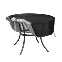 Selugove Round Table Cover, Suitable For 64-Inch Diameter Patio Round Table, Black Thick Anti-Tearing Double Layer Oxford Cloth,With Handle Easy To Wear And Take Off