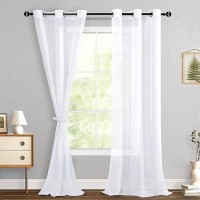 Hiasan White Sheer Curtains For Bedroom With Tiebacks Grommet Top Light Filtering Voile Drapes Airy Breathable Window Curtains