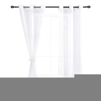 Hiasan White Sheer Curtains For Bedroom With Tiebacks Grommet Top Light Filtering Voile Drapes Airy Breathable Window Curtains