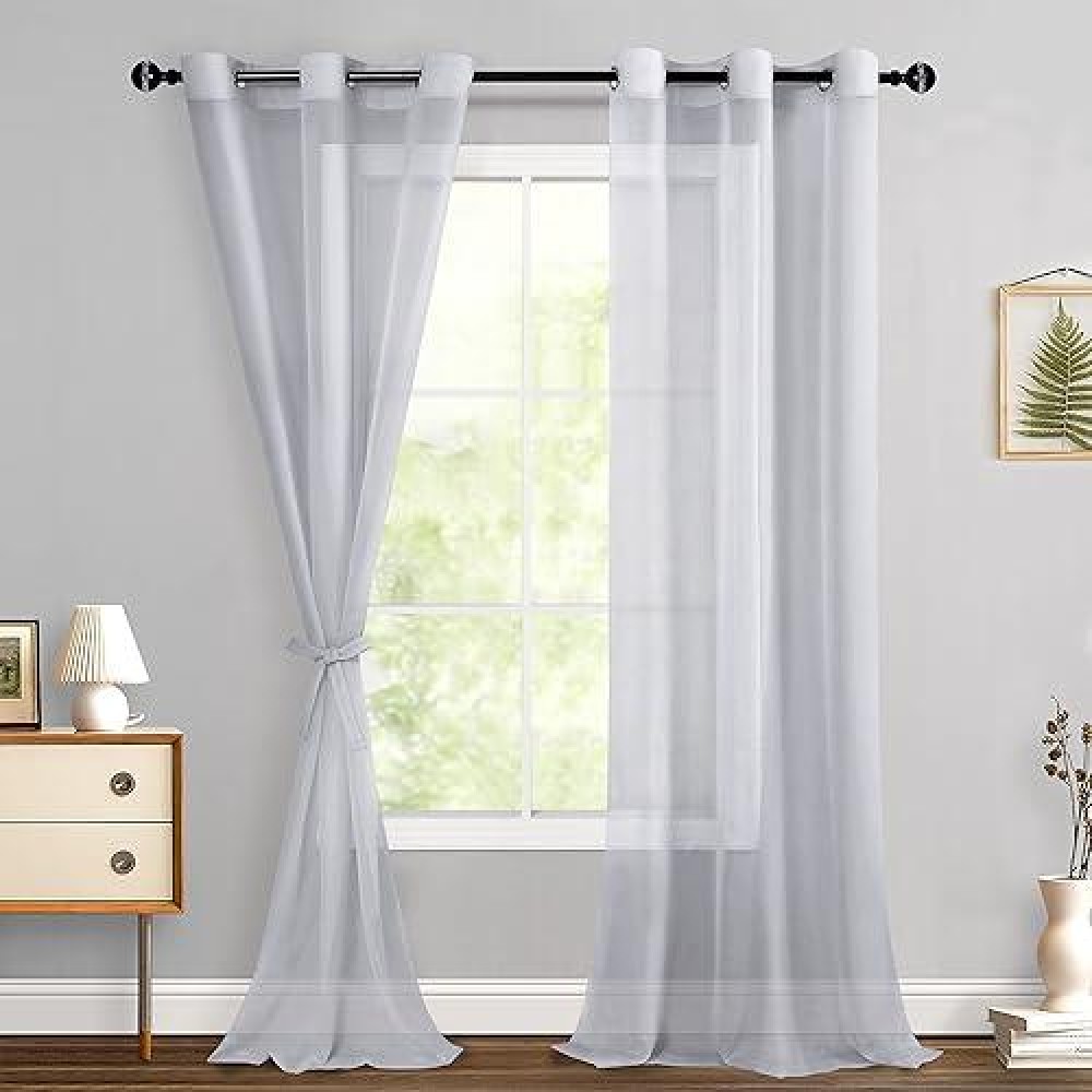 Hiasan Sheer Curtains 96 Inches Long With Tiebacks Light Filtering Breathable Voile Drape Lightweight Grommet Window Curtains F