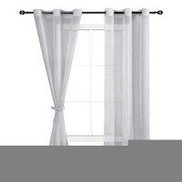 Hiasan Sheer Curtains 96 Inches Long With Tiebacks Light Filtering Breathable Voile Drape Lightweight Grommet Window Curtains F