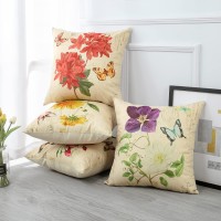 Artscope Set Of 4 Waterproof Throw Pillow Covers 18X18 Inches, Flowers And Butterfly Pattern Decorative Cushion Covers, Perfect To Outdoor Patio Garden Living Room Sofa Farmhouse Decor