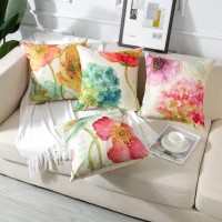 Artscope Set Of 4 Waterproof Throw Pillow Covers 18X18 Inches, Hydrangea And Lotus Pattern Decorative Cushion Covers, Perfect To Outdoor Patio Garden Living Room Sofa Farmhouse Decor