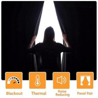 Hiasan Blackout Curtains For Bedroom And Living Room Light Blocking Noise Reducing Window Curtain Panels Tiebacks Included S