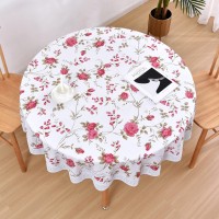 Lohascasa Round Vinyl Tablecloth With Flannel Backing Plastic Table Cloth Cover Pvc Wipeable Spillproof Peva Waterproof Oilcloth Lace Floral Tablecloths 70 Inch