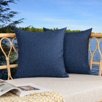 Kevin Textile Pack Of 2 Decorative Outdoor Waterproof Throw Pillow Covers Checkered Pillowcases Classic Cushion Cases For Patio Couch Bench 18 X 18 Inch Blue