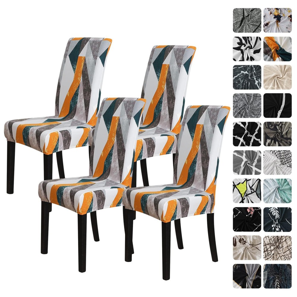 Forcheer Pattern Stretch Chair Covers For Dining Room Set Of 4,Printed Stretchable Dining Chair Slipcover Washable Removable For Kitchen,Hotel,Restaurant,Ceremony Universal Size(4Pcs,Modern)