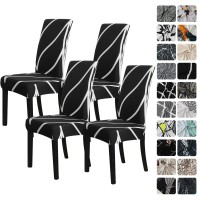 Forcheer Pattern Stretch Chair Covers For Dining Room Set Of 4,Printed Stretchable Dining Chair Slipcover Washable Removable For Kitchen,Hotel,Restaurant,Ceremony Universal Size(4Pcs, Stripe)