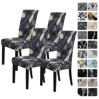Forcheer Pattern Stretch Chair Covers For Dining Room Set Of 4,Printed Stretchable Dining Chair Slipcover Washable Removable For Kitchen,Hotel,Restaurant,Ceremony Universal Size(4Pcs,Leaf)