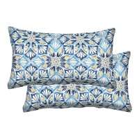 Honeycomb Indoor/Outdoor Beryl Pacific Blue Lumbar Toss Pillow: Recycled Fiberfill, Weather Resistant, Comfortable And Stylish Pack Of 2 Pillows For Patio Furniture: 21