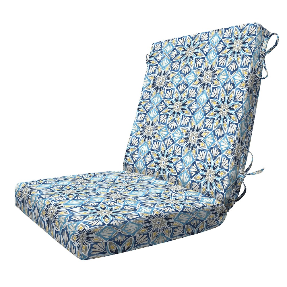 Honeycomb Indoor/Outdoor Boheme Indigo Highback Dining Chair Cushion: Recycled Fiberfill, Weather Resistant, Reversible, Comfortable And Stylish Patio Cushion: 21