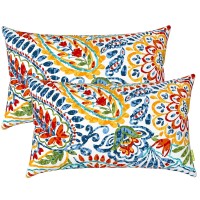 Lvtxiii Outdoor Lumbar Pillow Covers, Patio Decorative Lumbar Pillow Cases Only, Fluffy Fade-Resistant Lumbar Cushion Cases For Home Balcony And Garden, 12X20 Inch, Pack Of 2, Paisley Multi