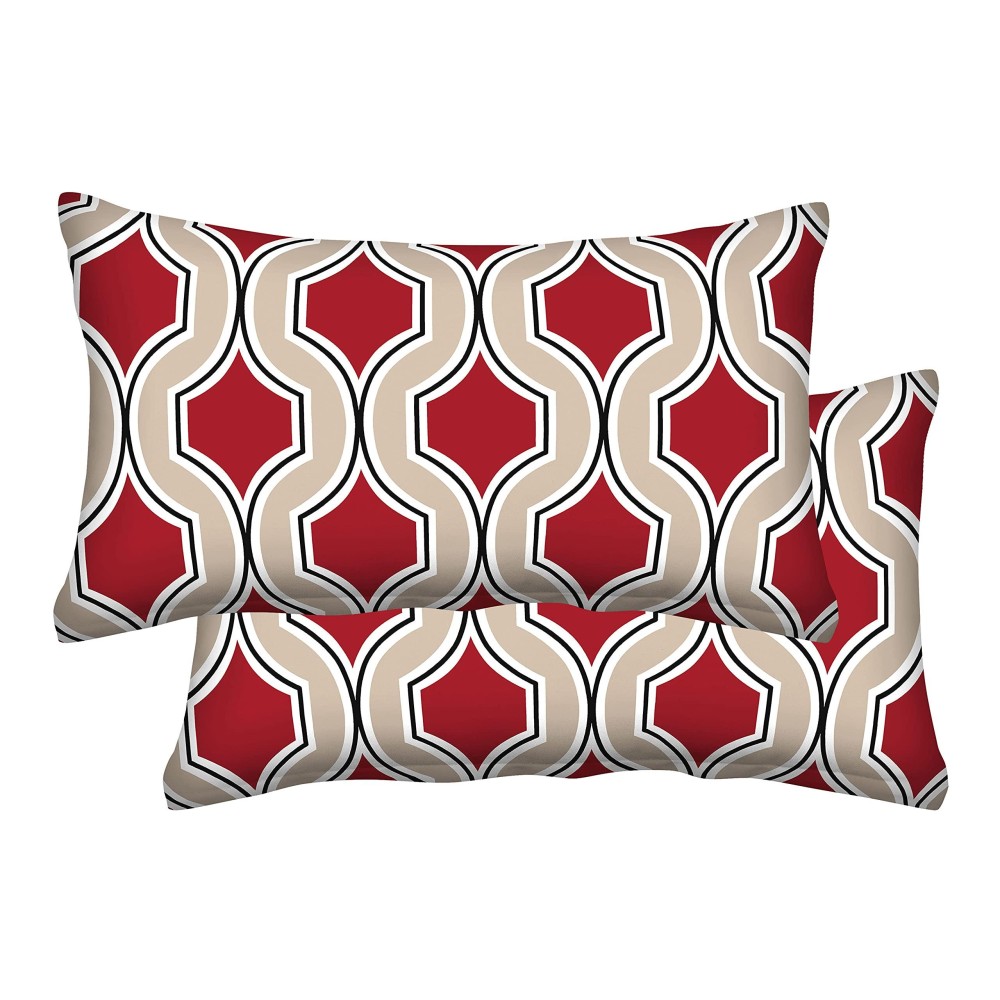 Honeycomb Indoor/Outdoor Soraya Scarlet Red Lumbar Toss Pillow: Recycled Fiberfill, Weather Resistant, Comfortable And Stylish Pack Of 2 Pillows For Patio Furniture: 21