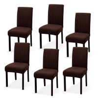 Argstar 6 Pack Jacquard Dining Chair Covers, Stretch Armless Chair Slipcover For Dining Room Seat Cushion, Spandex Kitchen Parson Chair Protector Cover, Removable & Washable, Jacquard Dark Brown