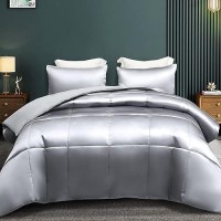 Whale Flotilla 3Piece Reversible Queen Size Silky Comforter Setbedding Set Luxury Soft Satin Comforter With 2 Satin Pillowcas