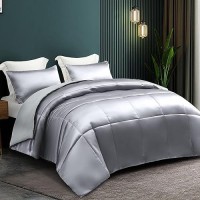 Whale Flotilla 3Piece Reversible Queen Size Silky Comforter Setbedding Set Luxury Soft Satin Comforter With 2 Satin Pillowcas