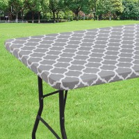 Smiry Rectangle Picnic Tablecloth, Waterproof Elastic Fitted Table Covers For 6 Foot Tables, Wipeable Flannel Backed Vinyl Tablecloths For Camping, Indoor, Outdoor (Grey Morocco, 30X72 Inches)