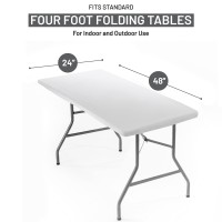 Signature Home 4Ft Fitted Tablecloth Rectangle White Table Cover - Table Cloth - Fitted Table Covers For 4 Foot Tables. Washable Picnic Table Cover Indoor Outdoor Elastic Tablecloth 24 X 48 Inch