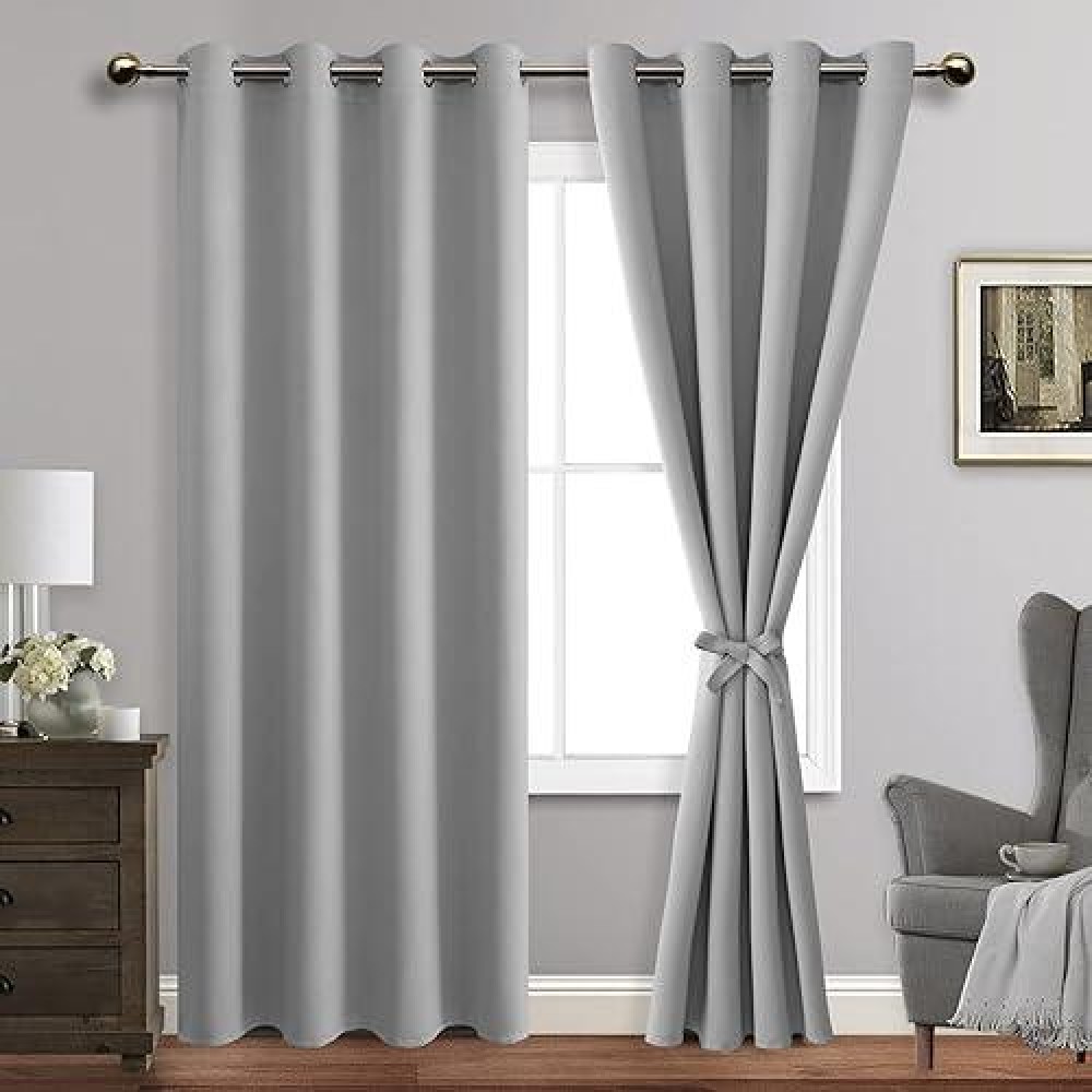 Jiuzhen Silver Grey Blackout Curtains With Tiebacksthermal Insulated Light Blocking And Noise Reducing Grommet Curtain Drapes