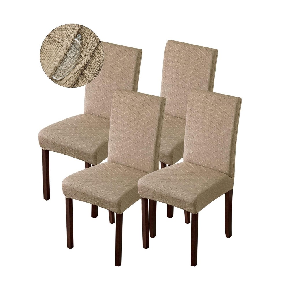 Genina Waterproof Chair Covers For Dining Room Dining Chair Covers Kitchen Parsons Chair Covers (Khaki, 4 Pcs)