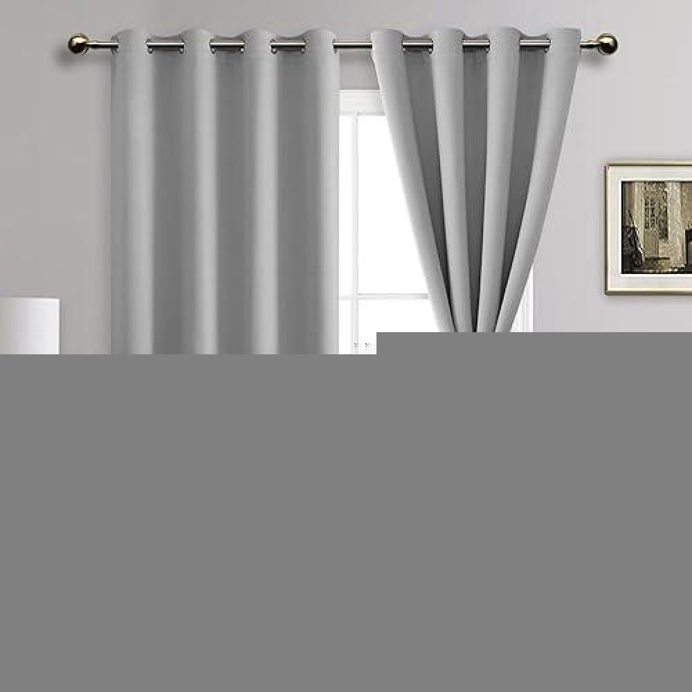 Jiuzhen Silver Grey Blackout Curtains With Tiebacksthermal Insulated Light Blocking And Noise Reducing Grommet Curtain Drapes