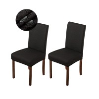 Genina Waterproof Chair Covers For Dining Room Dining Chair Covers Kitchen Parsons Chair Covers (Black, 2 Pcs)