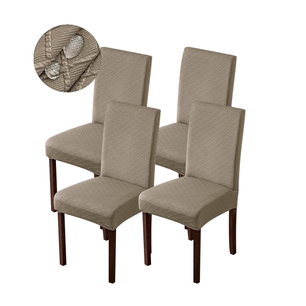 Genina Waterproof Chair Covers For Dining Room Dining Chair Covers Kitchen Parsons Chair Covers (Taupe, 4 Pcs)