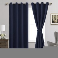 Jiuzhen Navy Blackout Curtains With Tiebacksthermal Insulated Light Blockingnoise Reducing Grommet Curtain Drapes For Bedroom