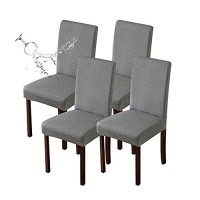 Genina Waterproof Chair Covers For Dining Room Dining Chair Covers Kitchen Parsons Chair Covers (Gray, 4 Pcs)