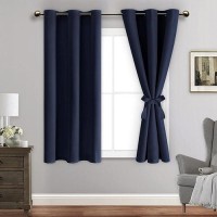 Jiuzhen Navy Blackout Curtains With Tiebacks Thermal Insulated Light Blocking And Noise Reducing Grommet Curtain Drapes For B