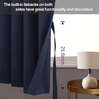 Jiuzhen Navy Blackout Curtains With Tiebacks Thermal Insulated Light Blocking And Noise Reducing Grommet Curtain Drapes For B