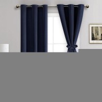 Jiuzhen Navy Blackout Curtains With Tiebacksthermal Insulated Light Blockingnoise Reducing Grommet Curtain Drapes For Bedroom