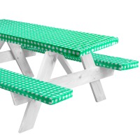 Linpro 6Ft Vinyl Fitted Picnic Table Cover With Bench Covers. Outdoor Checkered Picnic Tablecloth For Camper And Rv Accessories. 3 Piece Set Camping Essentials. Waterproof, With Elastic Edges. 72