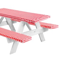 Linpro 8Ft Fitted Picnic Table Cover With Bench Covers. Outdoor Picnic Tablecloth 3 Piece Set. Camping Accessories And Travel Essentials. Waterproof, Reusable. Flannel Backing With Elastic Edges. 96